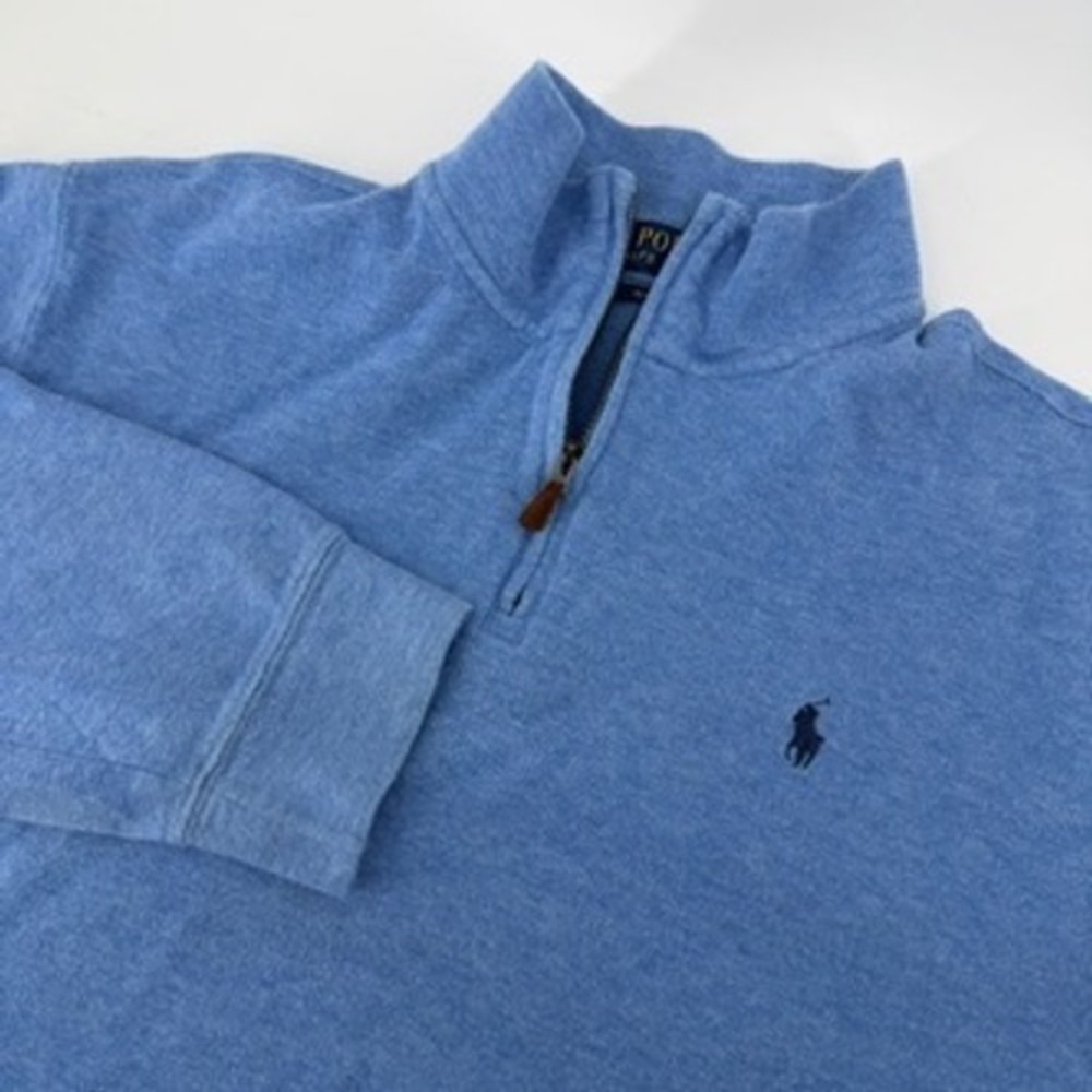 Polo Ralph Lauren Mens Blue Estate Rib Quarter Zip Pullover Sweater Size Large